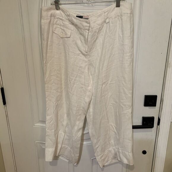 Focus Womens‎ Pant Size 14 White Linen Mix Wide Leg Pockets 36x24 - Picture 1 of 7